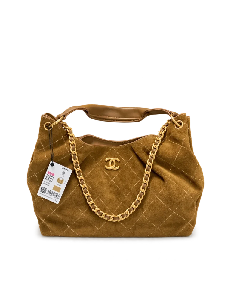 Brown Diamond-Stitched Chain Hobo Bag — main view