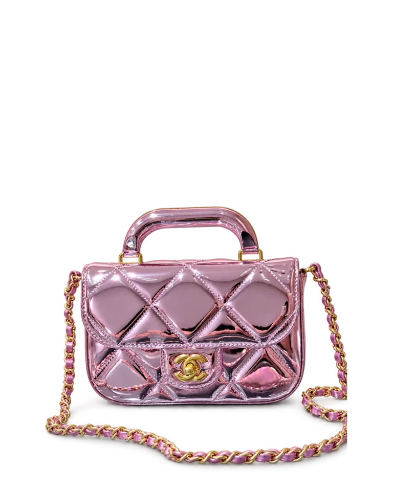 Metallic Pink Quilted Top-Handle Bag — main view