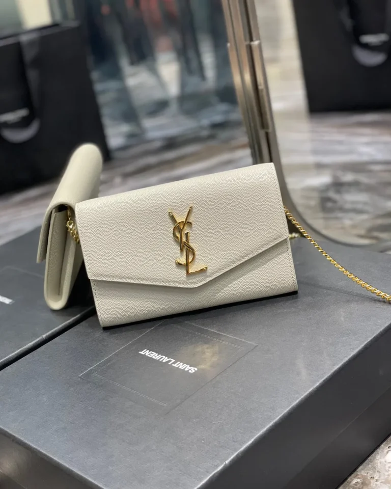 Cream Envelope Chain Wallet — angled front view