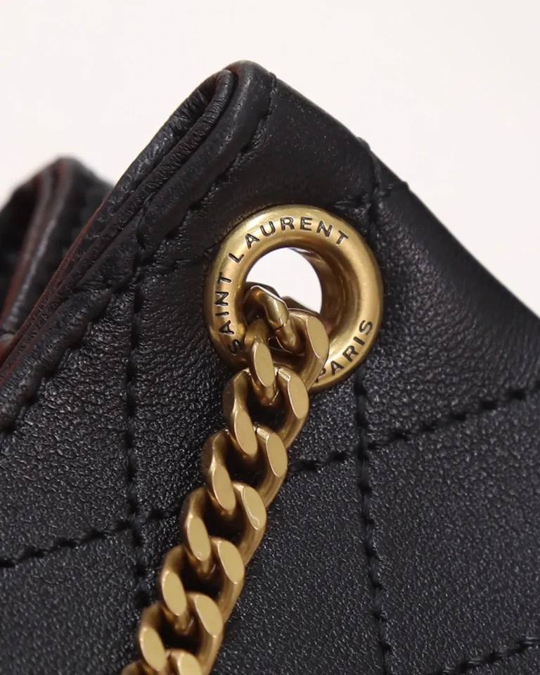 Black Diamond-Quilted Chain Flap Bag — chain detail view