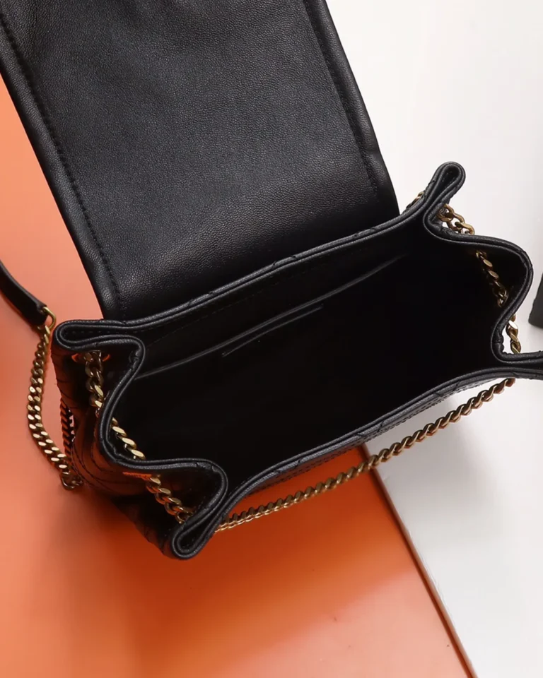 Black Diamond-Quilted Chain Flap Bag — interior view
