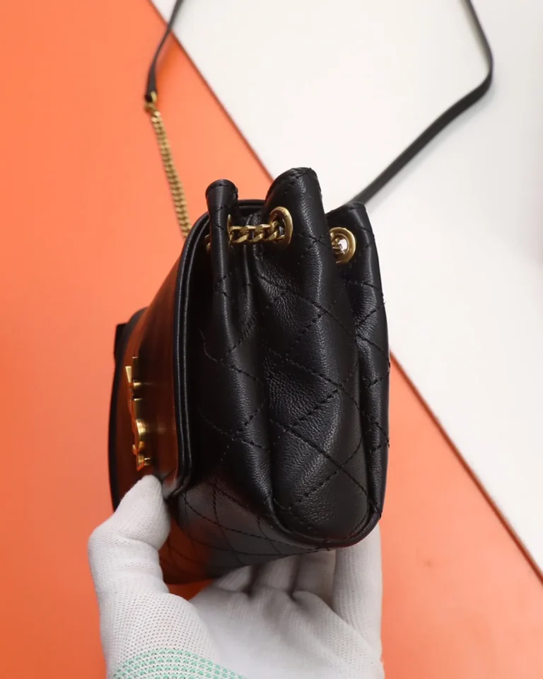 Black Diamond-Quilted Chain Flap Bag — side view