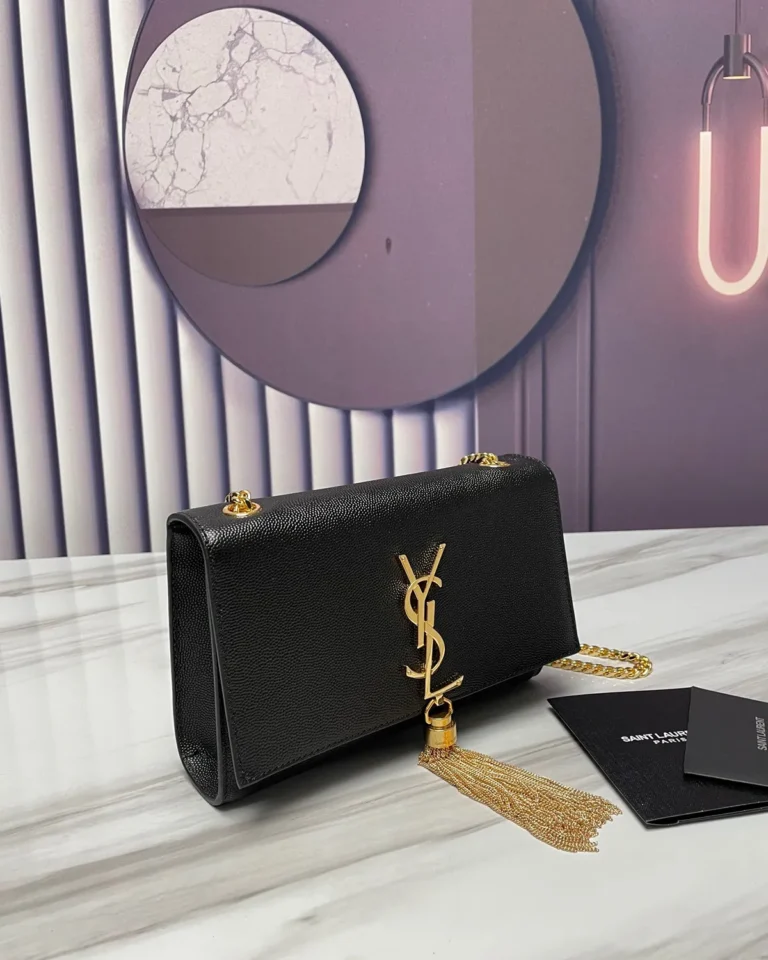 Black Tassel Chain Flap Bag — angled front view