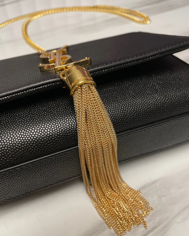 Black Tassel Chain Flap Bag — tassel detail view