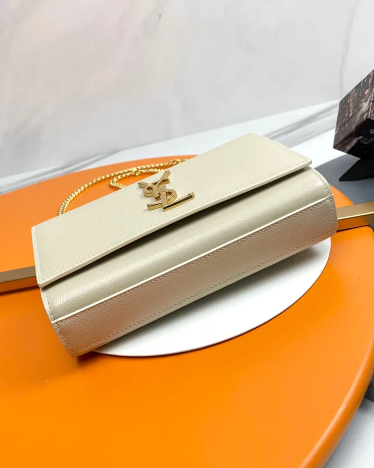 Cream Rectangular Chain Flap Bag — base view