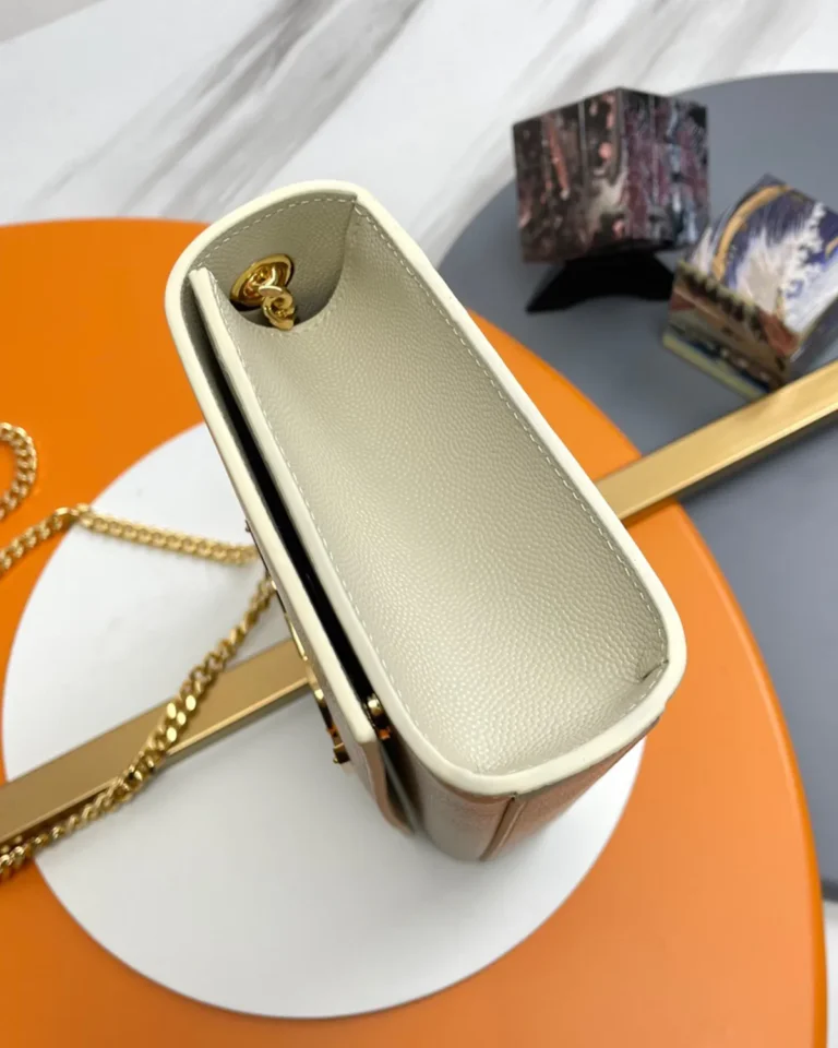 Cream Rectangular Chain Flap Bag — side view