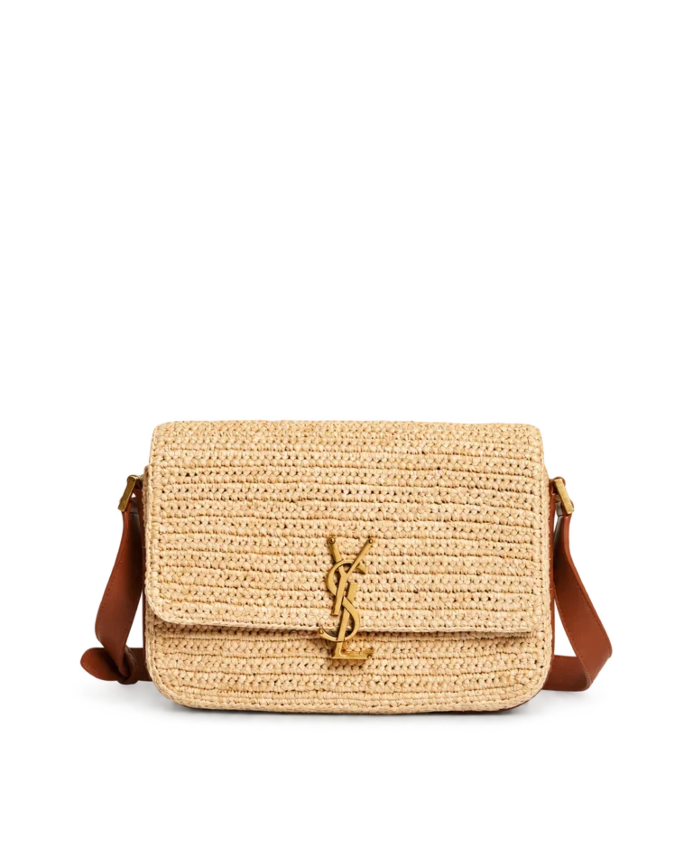 Straw-Tone Woven Flap Bag with Brown Strap — main view